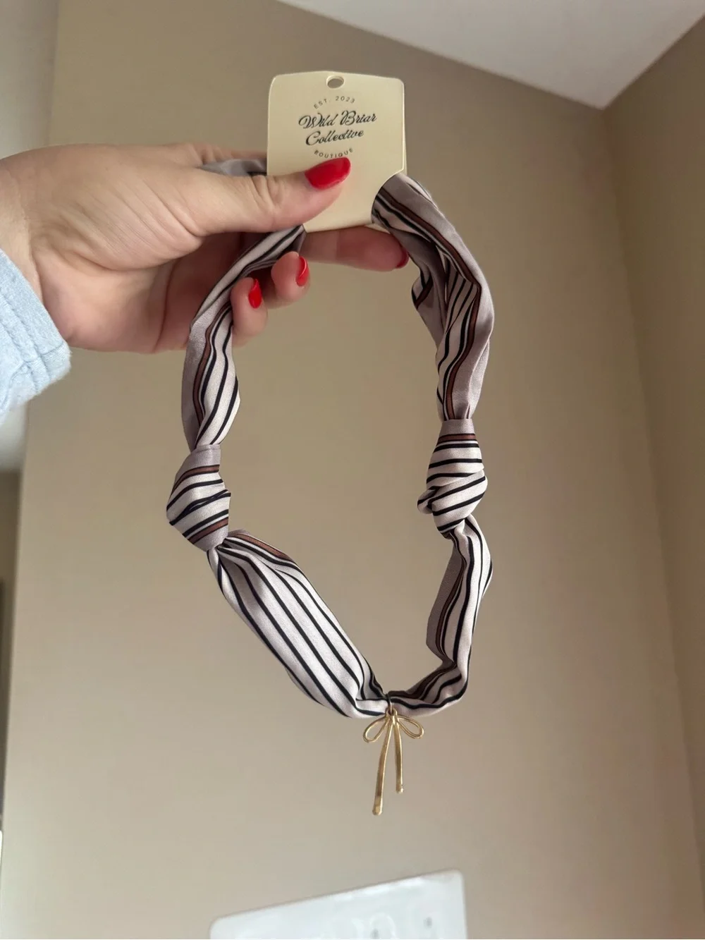 Brown & Cream Heart Locket Scarf Necklace